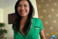 Wearing green dress long hair