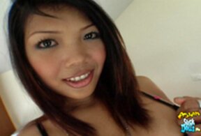 Taew strips bra and panties sucks cock and fucked standing over table