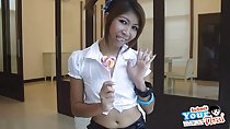 Holding lollipop waving hand wearing brief white shirt