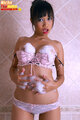 Bra pulled down bubble bath over her big breasts in panties