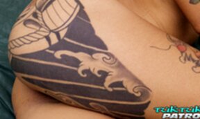 Bee F strips shorts and panties and sits on cock